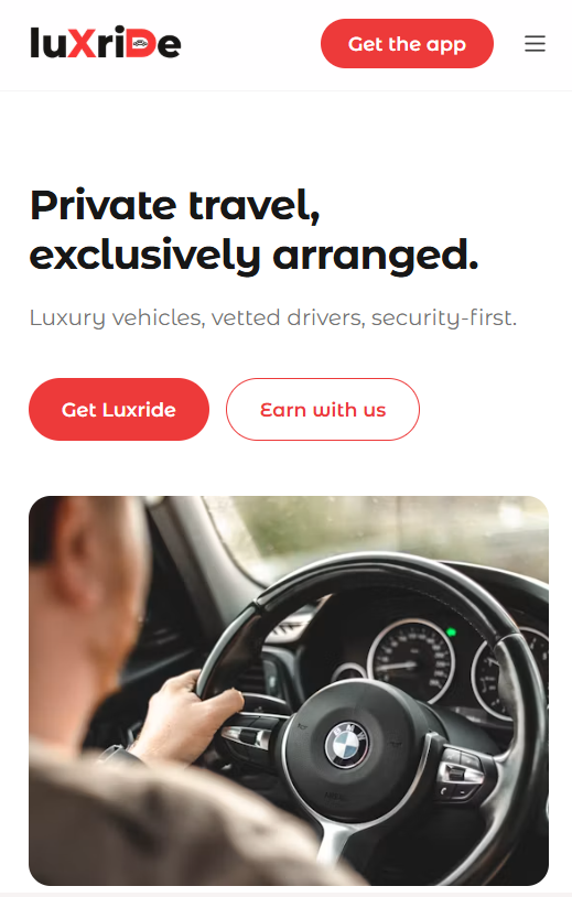LuxRide website homepage